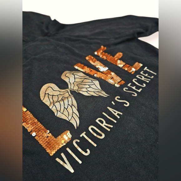 RARE Victoria's Secret PINK Gold Sequins & Wings Black Hoodie Jacket W/ Pockets - Picture 5 of 12